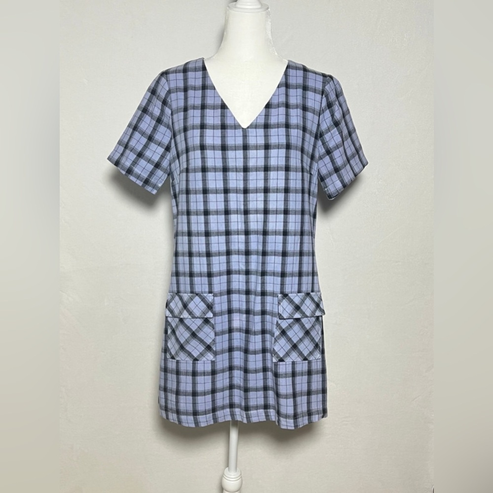 HYFVE Purple & Black Plaid V-Neck Mini Shift Dress - size L